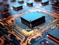 A computer chip on a circuit board